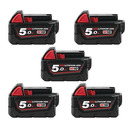 Milwaukee M18B5 5.0Ah RedLithium-Ion Batteries (Five Pack)