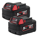 Milwaukee M18B5 18V 5.0Ah RedLithium-Ion Batteries (Twin Pack)